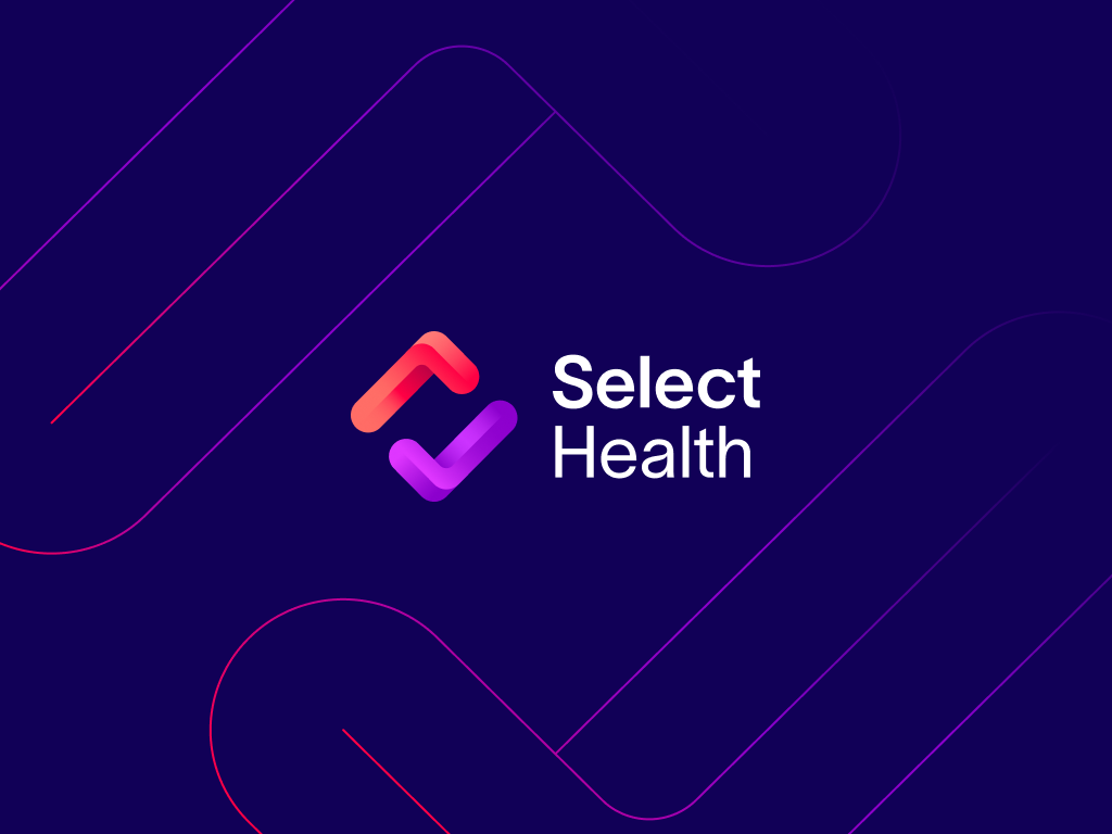 Select Health logo and gradient super graphic on a dark blue background.