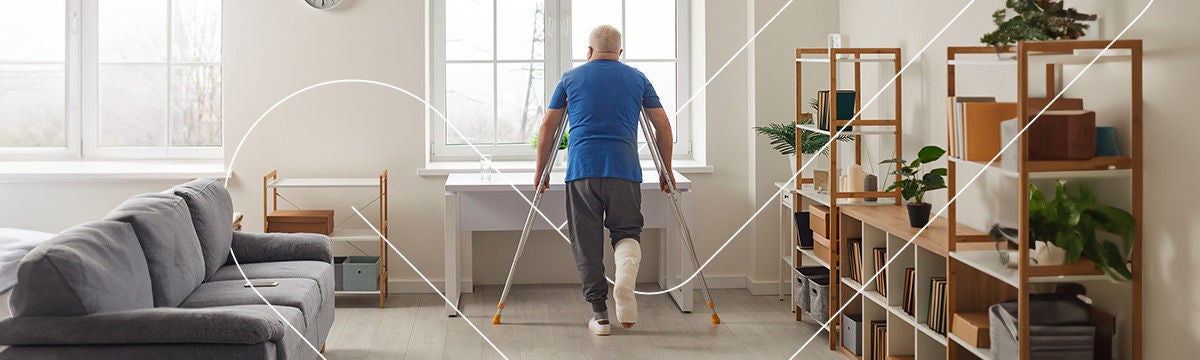 Senior man with a broken foot