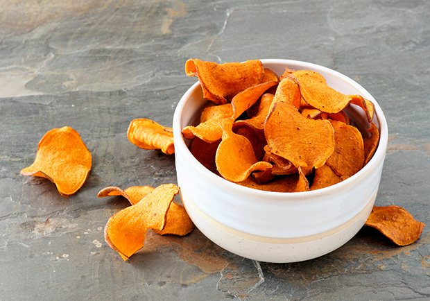 Sweet potato chips, healthy snack ideas, 