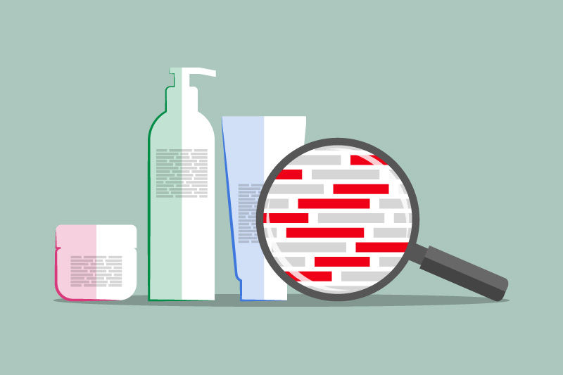 Illustration of harmful skincare and haircare products.