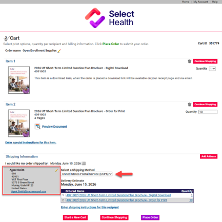 Online cart checkout page