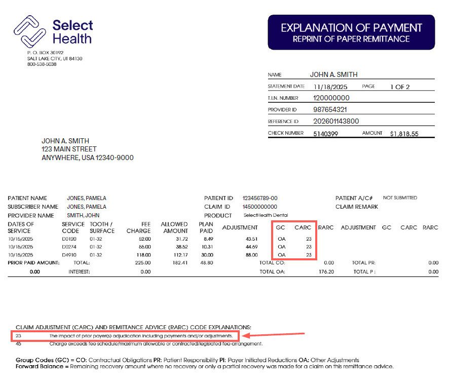 Screenshot of a sample claim RA